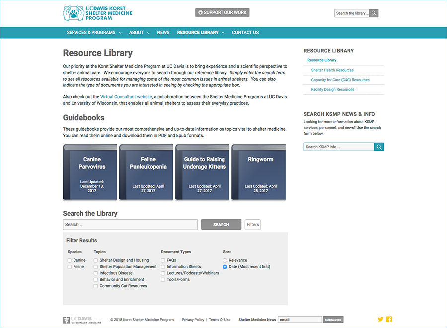 Sheltermedicine.com Shared Resource Library landing page
